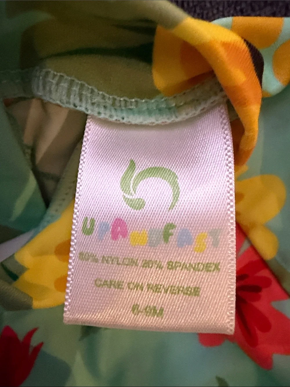 Girls' Floral Long-Sleeve One-Piece Swimsuit in Mint with Pink & Yellow Flowers